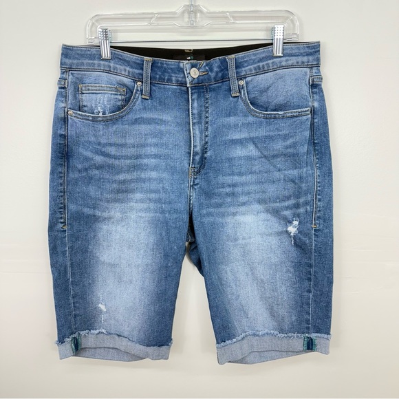 LuLaRoe Pants - LuLaRoe Distressed Denim Blue Jean Bermuda Cuffed Summer Shorts size 32 /14